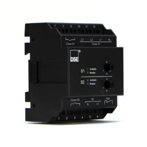 کنترلر DSE 327 — نمای واقعی ماژول ATS DIN-Rail با ترمینال‌های S1/S2/Close/Run
