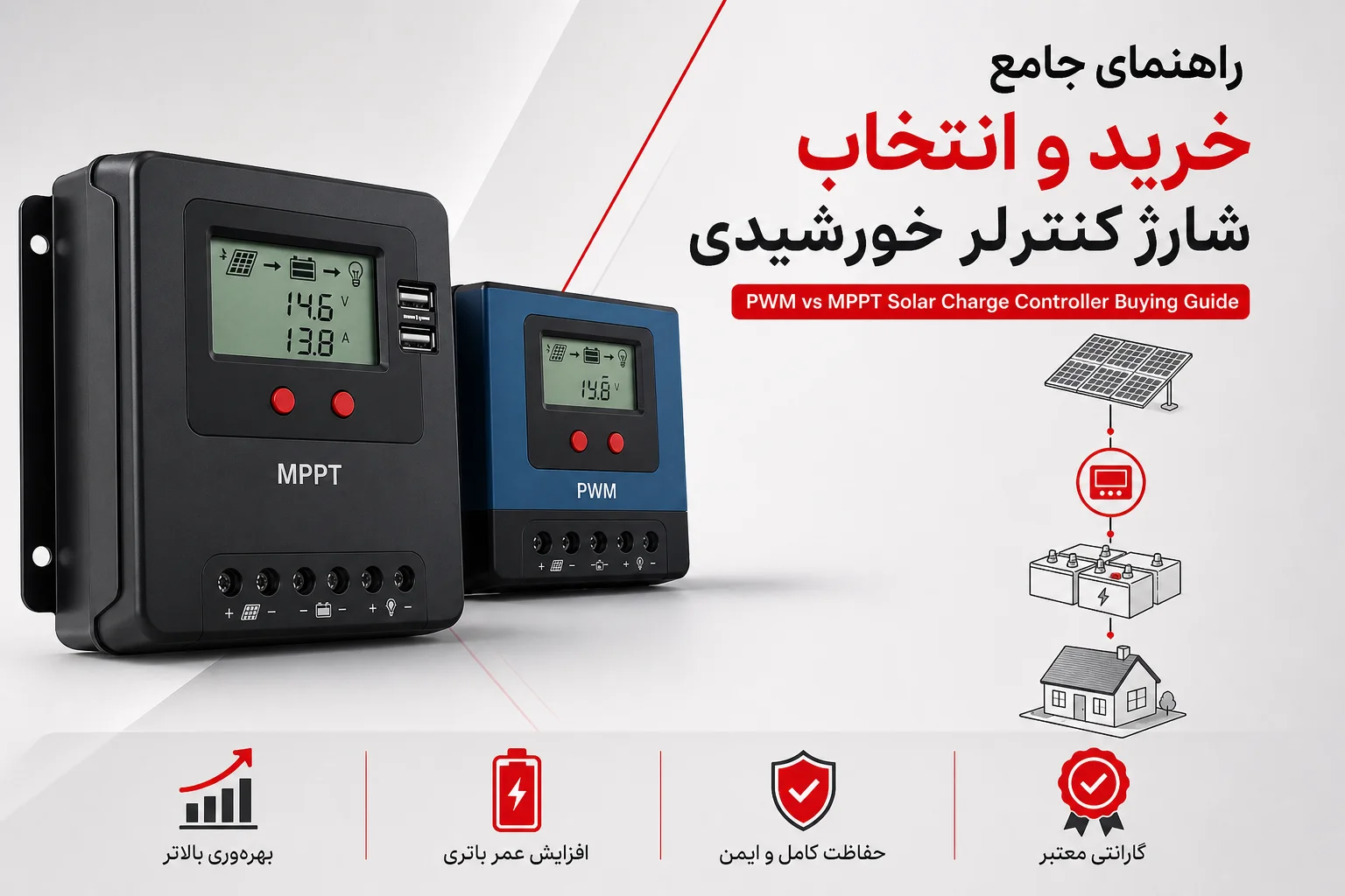 راهنمای جامع خرید و انتخاب شارژ کنترلر خورشیدی PWM و MPPT - برندهای EPEVER، Victron، Studer، Morningstar - نشرنیرو