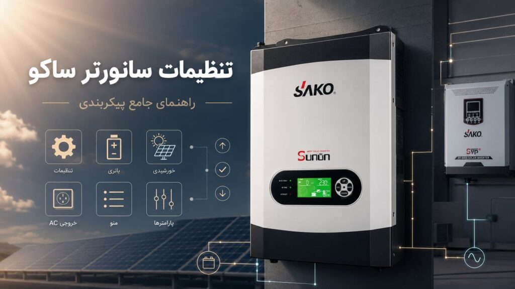 تنظیمات سانورتر ساکو (SAKO Sunon + SVP) — راهنمای جامع پیکربندی LCD، باتری و MPPT