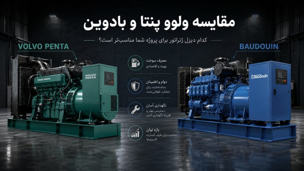 مقایسه دیزل ژنراتور ولوو پنتا (سوئد) و بادوین (Weichai چین) — رنج توان، قیمت و کاربری