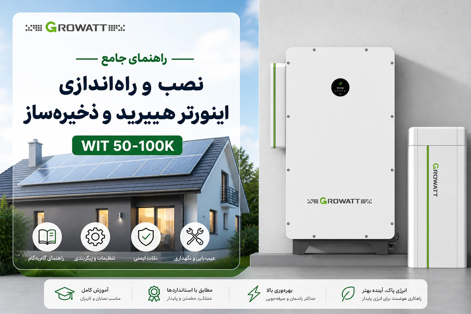 راهنمای جامع نصب و راه‌اندازی اینورتر هیبرید و ذخیره‌ساز سه‌فاز گرووات WIT 50-100K - نشرنیرو