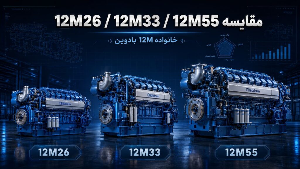 مقایسه سه موتور دوازدهسیلندر V بادوین 12M26، 12M33 و 12M55 — راهنمای انتخاب ژنراتور برای دیتاسنتر و مگاپروژه